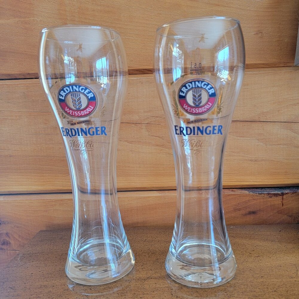 Two Erdinger Weißbräu (Weissbrau) Beer Glasses 0.5l